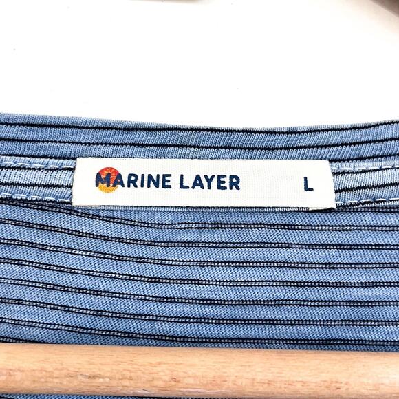 Marine Layer Mens Striped Tee T-Shirt Size L Blue Nautical Long Sleeve Cotton - Picture 6 of 9